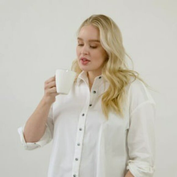Mother Oxford Womens White Button-Up Boyfriend Shirt With Collared Neck & Long S - Picture 7 of 14
